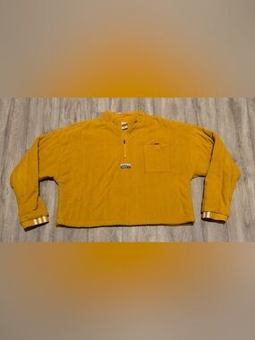 Adidas Women’s Size X-Large Cropped Quarter Zip Fleece Pullover Mustard Yellow